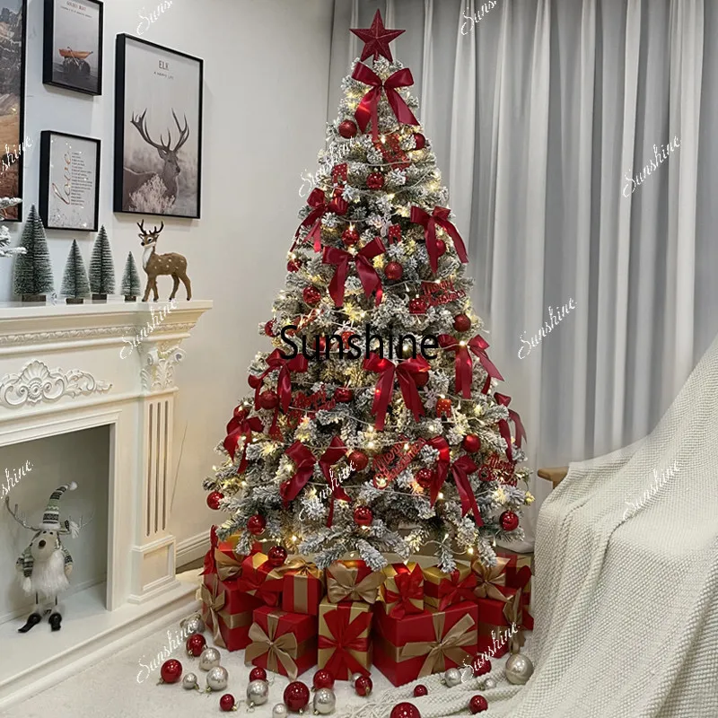 Encrypted red flocked Christmas tree simulation home window decoration