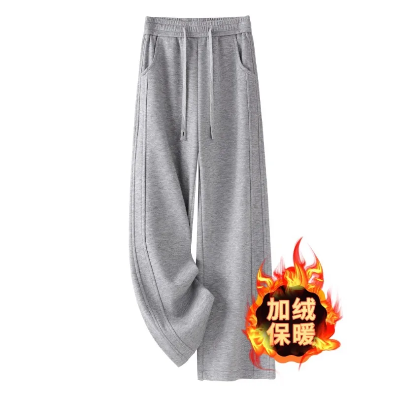 

Gray Pants for Women Winter Fleece-Lined Casual Warm Wool Pants Elegant Draped Sports Straight-Leg Pants
