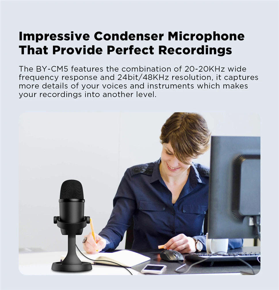 BOYA BY-CM5 Audio Usb Microphone Microphones Laptop Mikrofon Streaming Smartphone Mic Microphone for Pc Condenser Professional