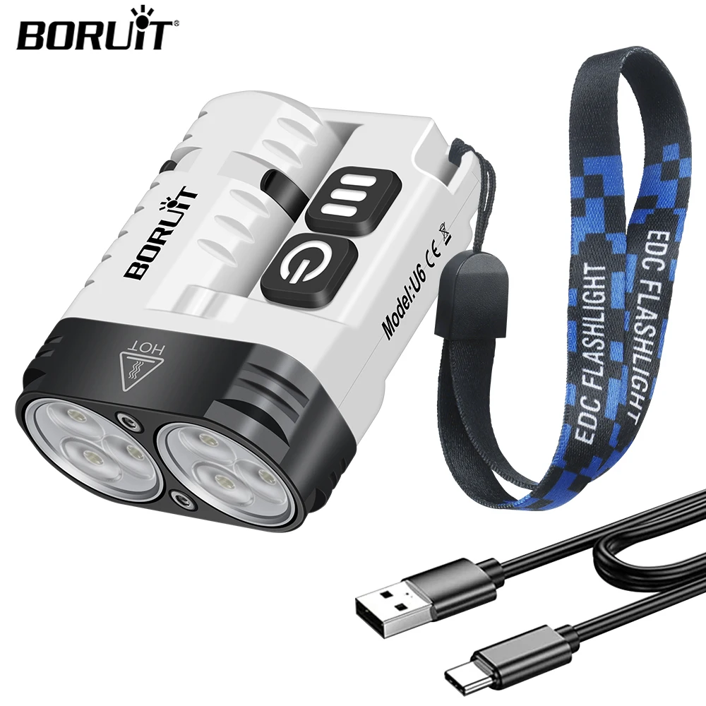 

BORUiT U6 LED Flashlight Keychain With Magnet 1600LM USB-C Rechargeable IP68 Waterproof Camping Fishing Torch EDC Emergency Lamp