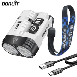 Boruit U6 Lanterna LED Keychain com ímã, USB recarregável, IP68 impermeável, Camping, pesca, tocha, EDC, lâmpada de emergência, 1600LM