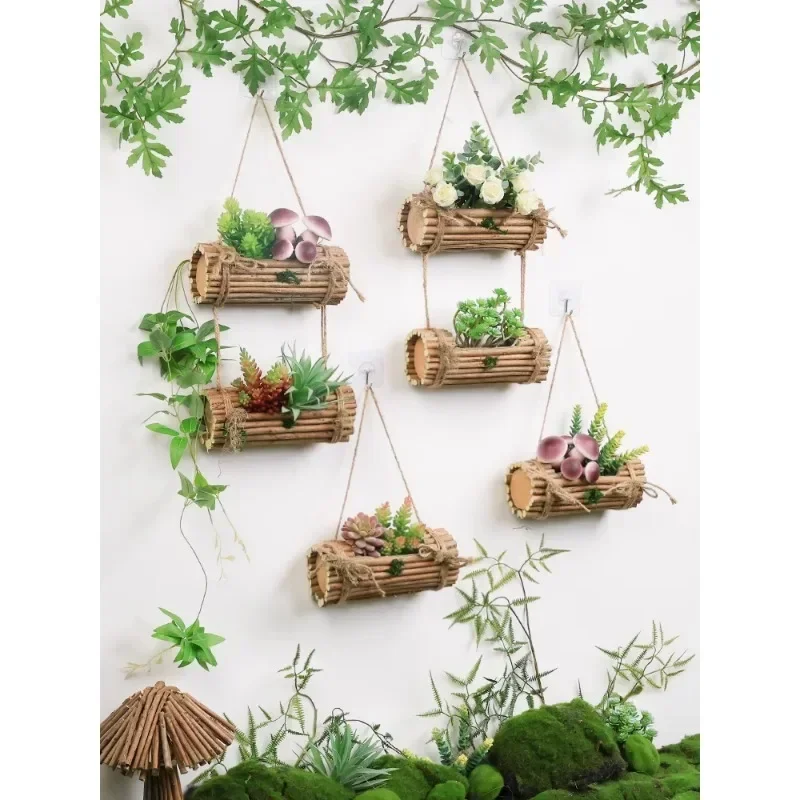 Solid wood flower basket decoration wall decoration kindergarten landscape ring arrangement pendant