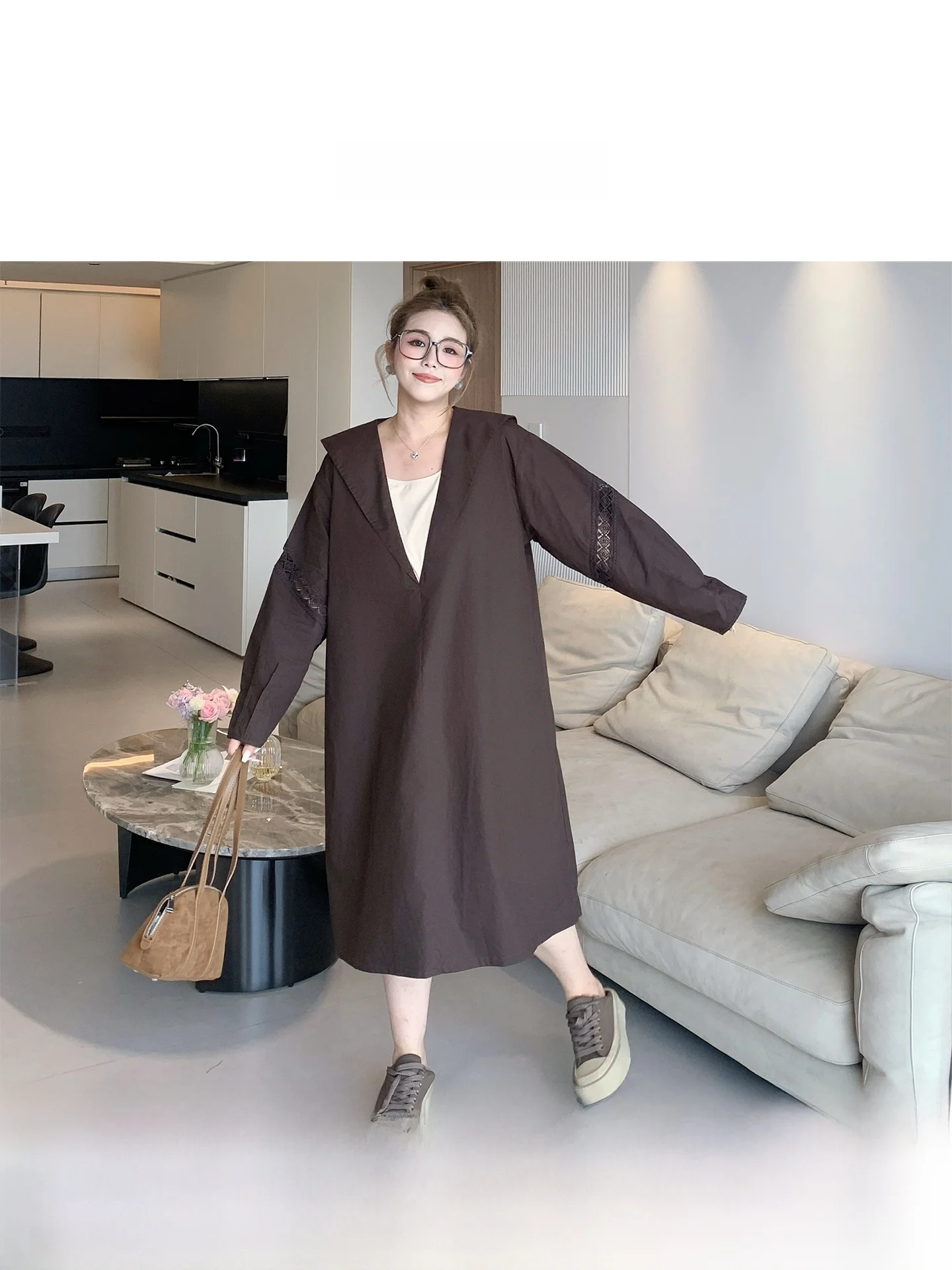 

Осенняя модная универсальная свободная одежда больших размеров с завышенной талией для похудения, в корейском стиле, от бренда Yuanzi Home