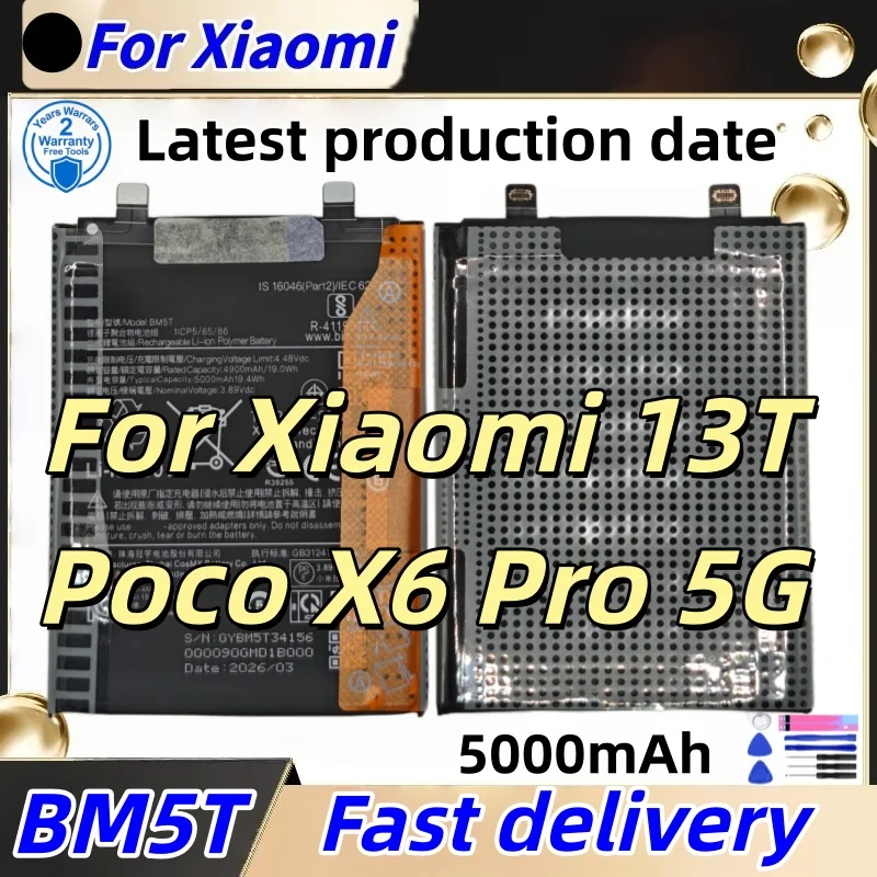 Brand New BM5T Battery For Xiaomi Poco X6 Pro 5G Mi 13T Mobile Phone High Quality Phone Batteries Batteria +Free Tools