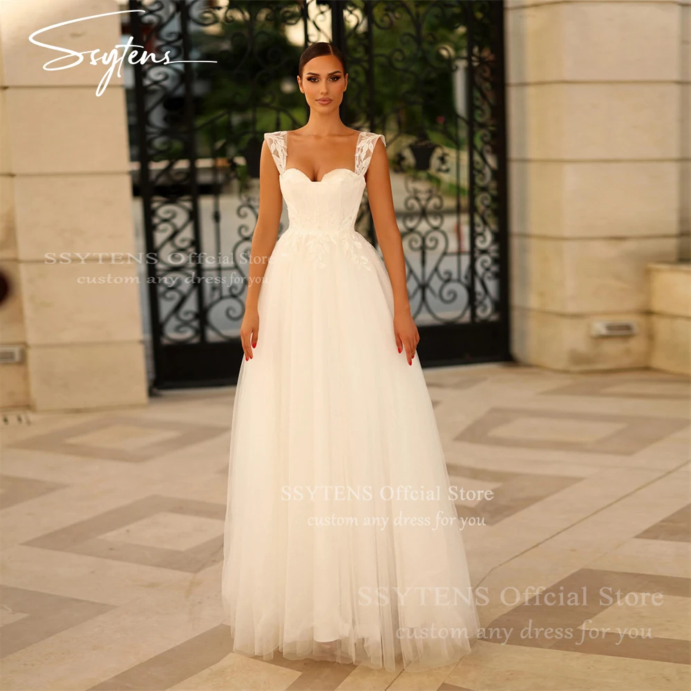 

SSYTENS Vintage Straps Wedding Dress Women A-Line Sweetheart Ruffle Sweetheart Bridal Gown Princess Satin Bride Gown Customized