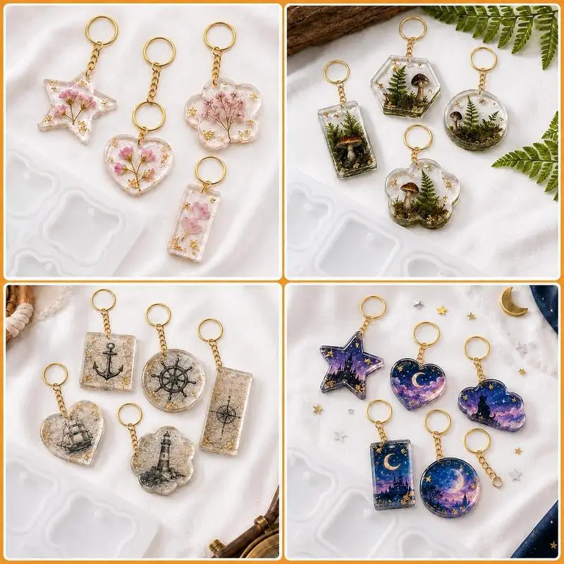 1item16Silicone resin keychain mold with a cavity and a hole，Comes with silver and gold versions10A keychain，Suitable for epoxy - view 6