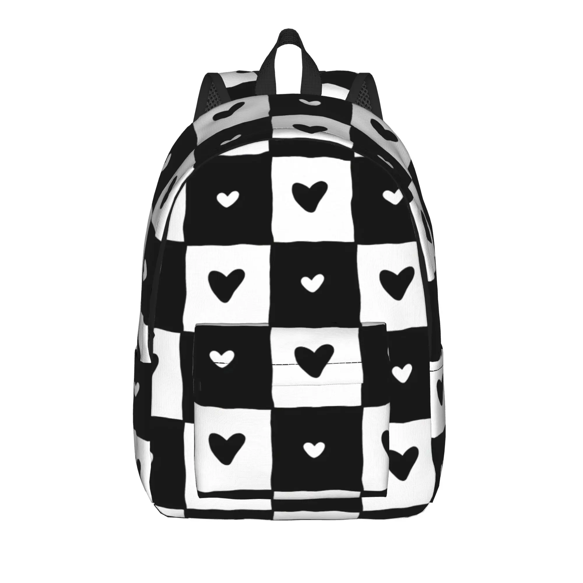 Hand Drawn Doodle Heart Checkerboard Backpack Female  Big Backpacks Polyester Elegant School Bags Travel Colorful Rucksack
