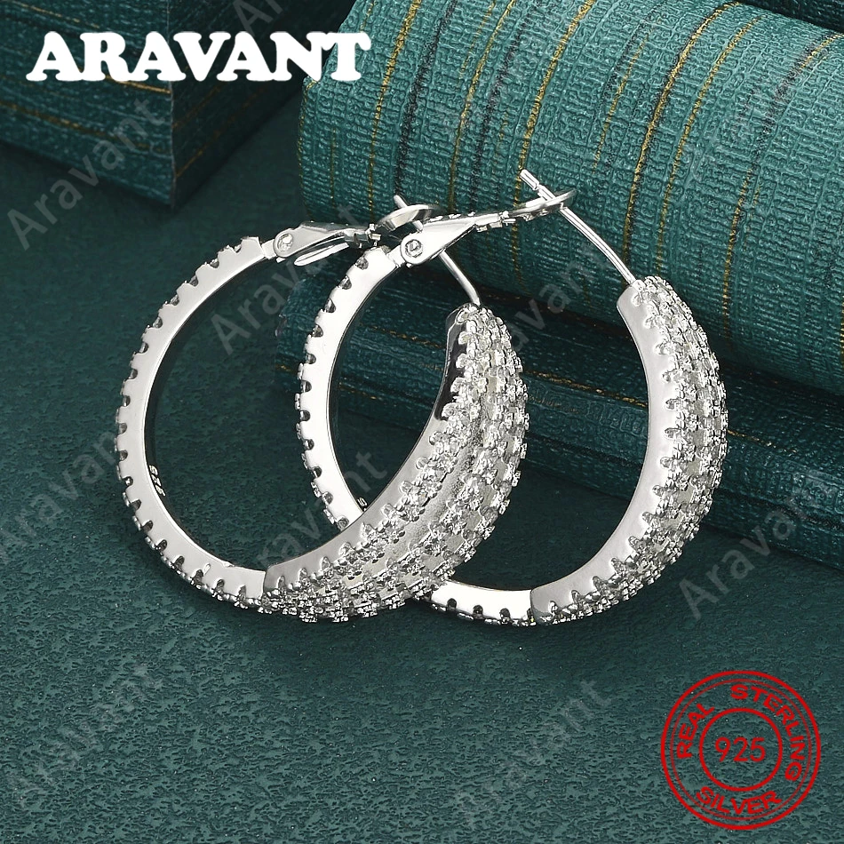 925 Sterling Silver 33mm Zircon Round Earrings - Unique Gift For Women, Versatile For Events And Jewelry