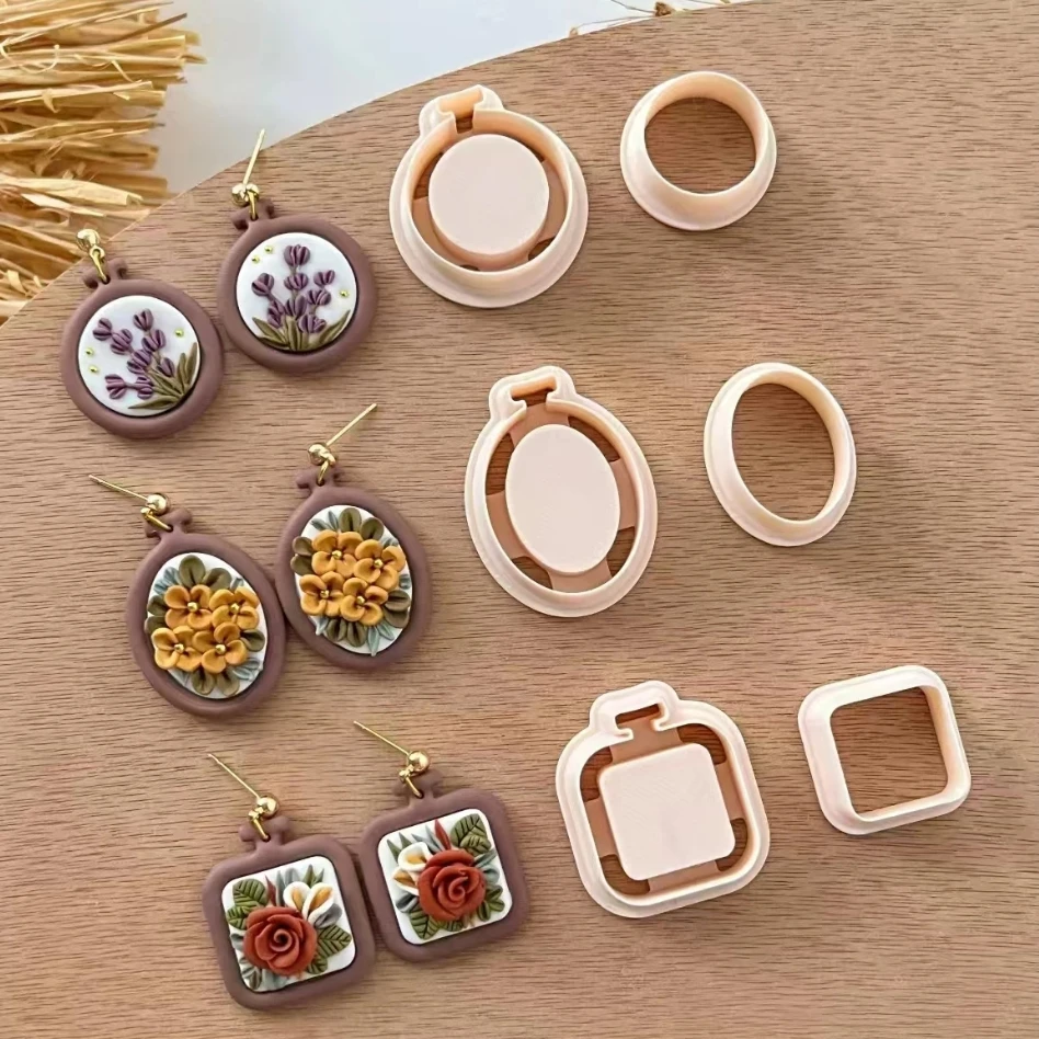 Embroidery Hoop Geometry Polymer Clay Cutters for DIY Earring Pendant Jewelry Cutting Molds Making Ceramic Pottery Clay Tools