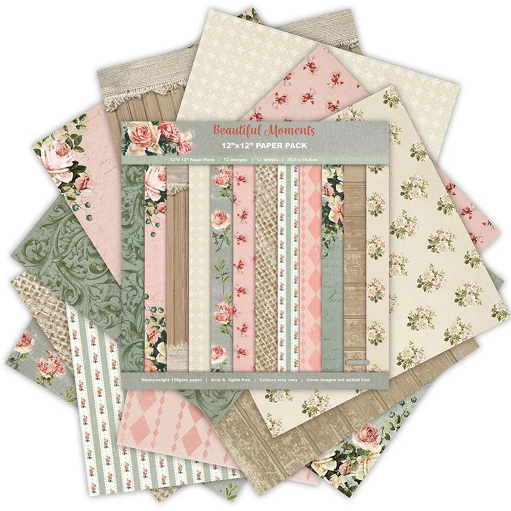 12 Pcs 12 Inches Handbook Background Paper Vintage Premium Bright And Light Style Floral Patterns