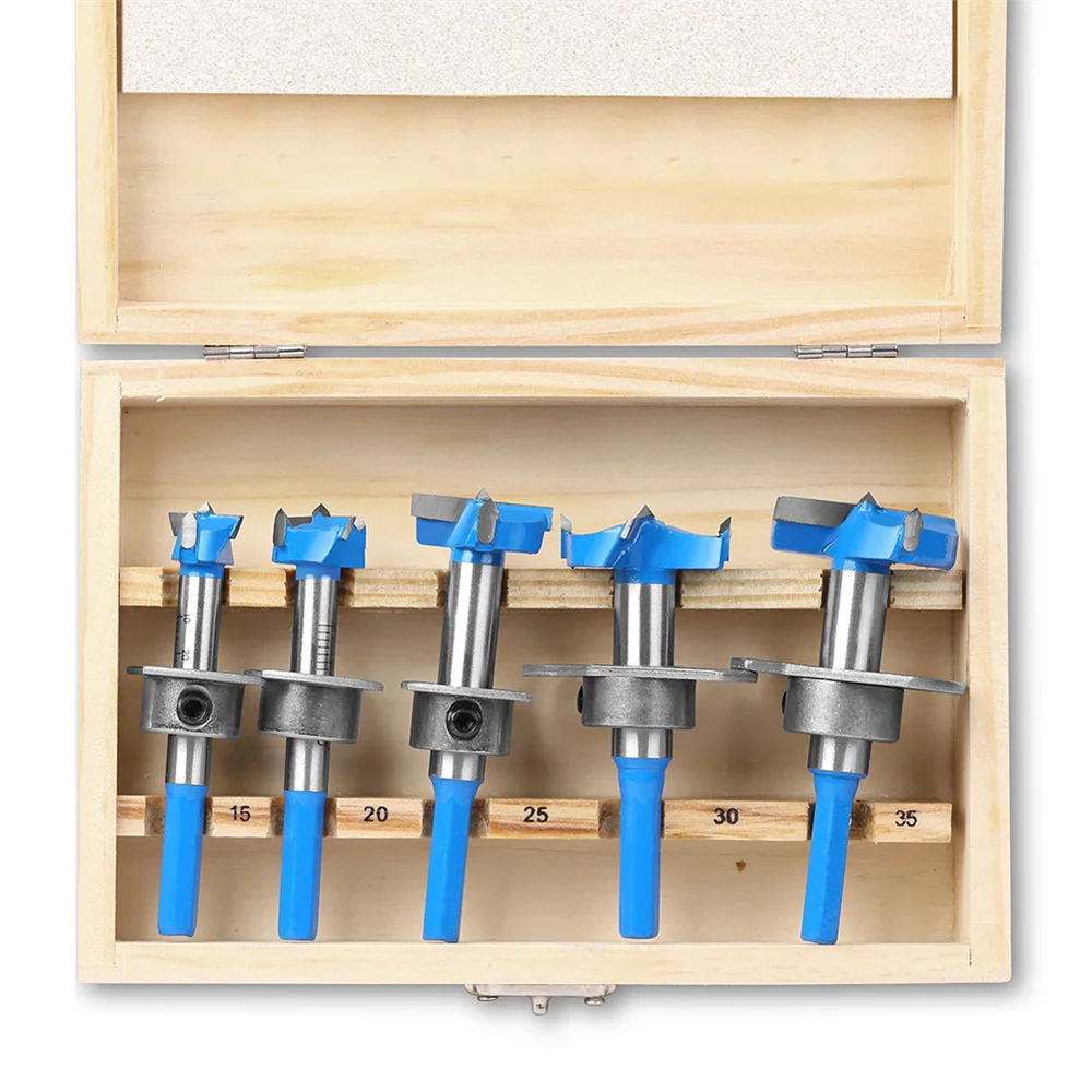 5PCS Hex Shank Hinge Boring Forstner Drill Bit Set Countersink Bit 15-35mm Cutting Diameter Hole Opener Hinge Hole Cutter