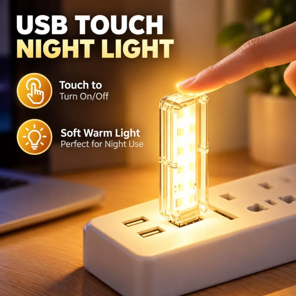 Mini Portable 5V USB Touch Night Light 5LED Plug-in Lamp 5/10Pcs for Bedroom Study PC Laptop Mobile Power Bank Reading Lighting
