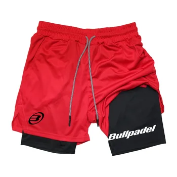 Shorts de compressão respirável 2 em 1 masculino, shorts de fitness de camada dupla, shorts esportivos de câncer, secagem rápida, corrida, treinamento,