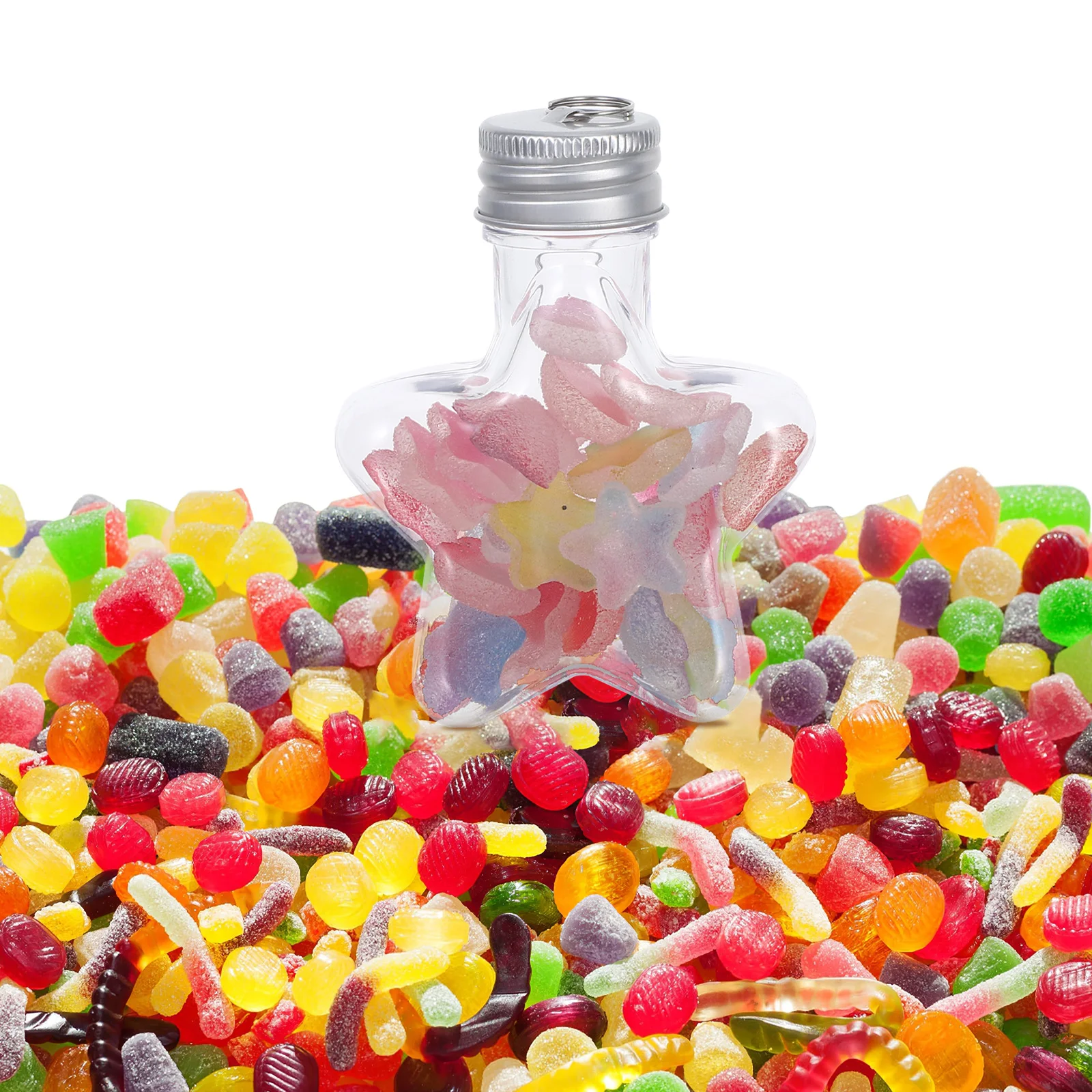 

20pcs Star Shaped Bottles Ring Caps Clear Plastic Fillable Ornaments Christmas DIY Craft Decorations Wishing Containers Drinks