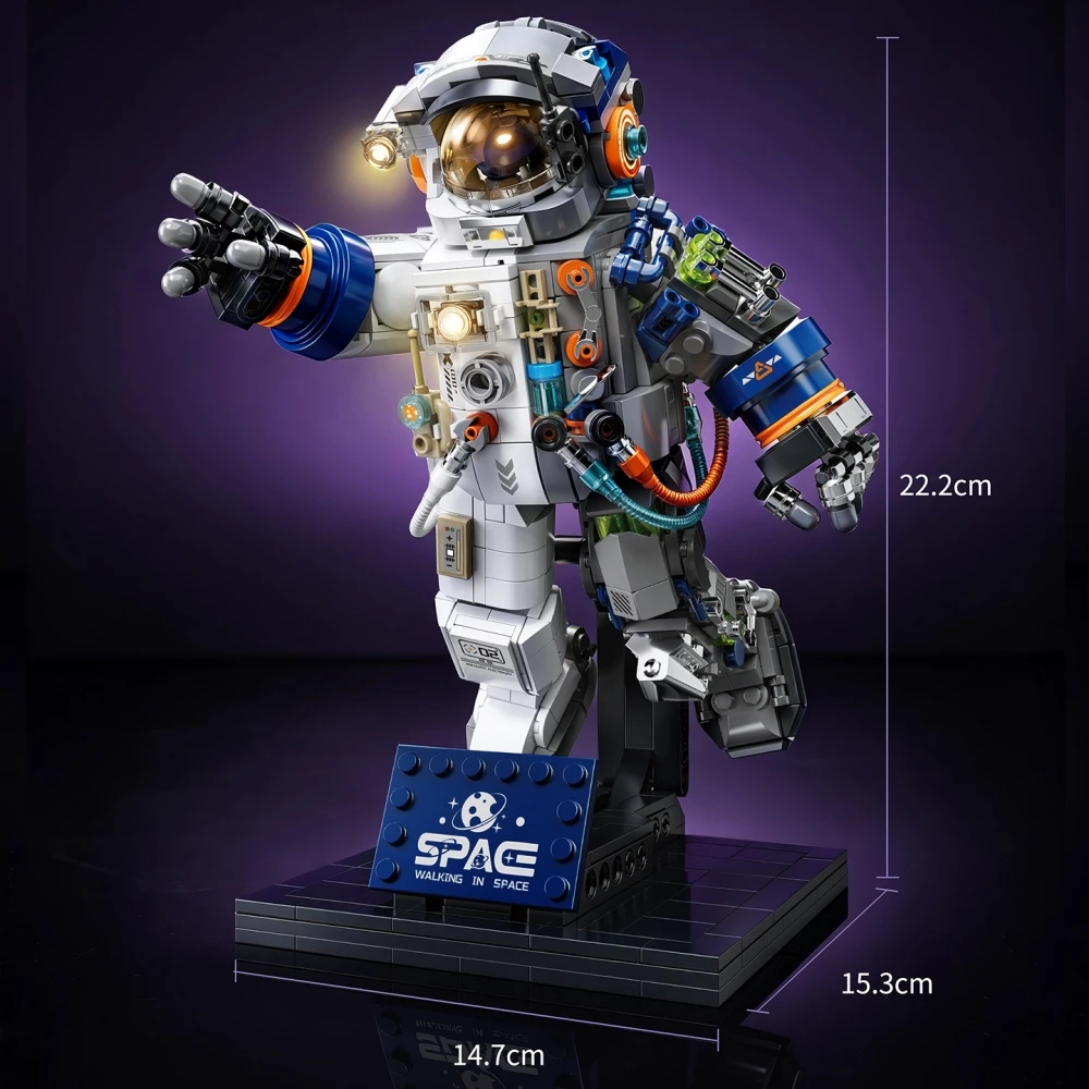 KAVOWORLD 896pcs Space Astronaut Building Blocks Set Mecha Spaceman Robot Dog Model With LED Light 2in1 DIY Assembly Brick Kit Articulated Joints STEM Educational Toy Aerospace Exploration Home Office Decor Display Base Collectible Christmas Birthday Gift