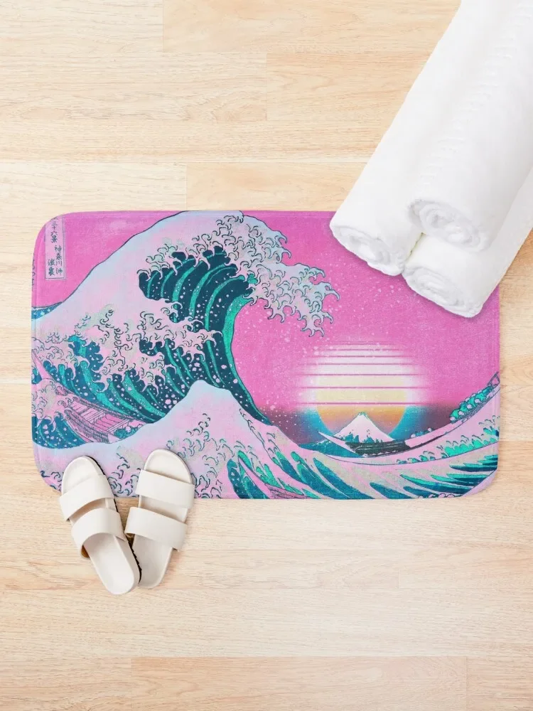 Vaporwave Aesthetic Great Wave Off Kanagawa Retro Sunset Bath Mat Bathroom Foot Carpet For Bath Kitchen Carpet Mat