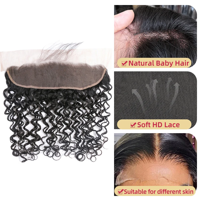 

Натуральные бразильские волосы Remy Water Wave 4x4 HD Lace Closure, 13x6 Lace Frontal, натуральный цвет, с предварительно проработанной линией роста волос