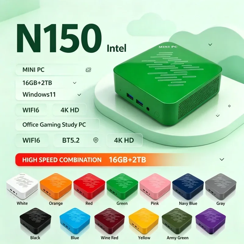 Compact Mini Pc Intel N150 Processor 16GB RAM 1TB 2TB SSD Windows 11 WiFi 6 BT5.2 Mini Host For Office Household Daily Use