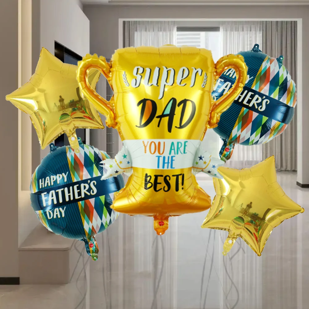 5 Stück Happy Father's Day Folien-Helium-Luftballons für Kinder, Vater, Geburtstag, Bau, Party-Dekoration, Papa, Geschenk, Luft-Globos-Zubehör