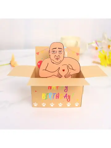 1pc Hilarious Happy Birthday Pop-Up Card - Humorous 3D Character Design with Heart Balloons & Confetti, Whimsical Card