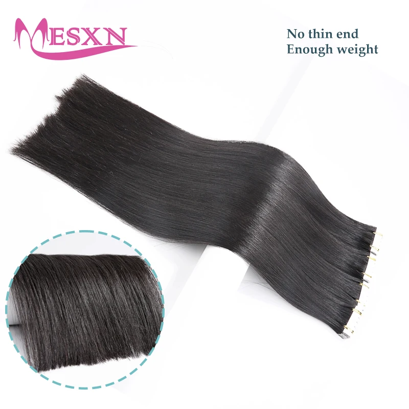 Mini cinta recta en extensiones de cabello humano, extensión de cabello Natural Real de 16 "-24", cinta Invisible negra, marrón y rubia para salón