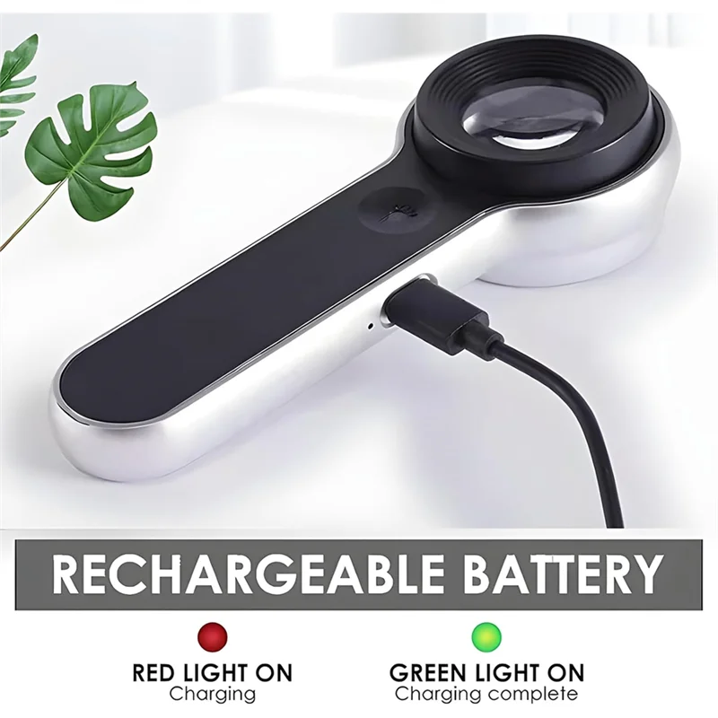 

Illuminated Handheld Magnifier Loupe 60X With UV And LED Lights, USB Rechargeable For Diamond, Jewelry, Coins