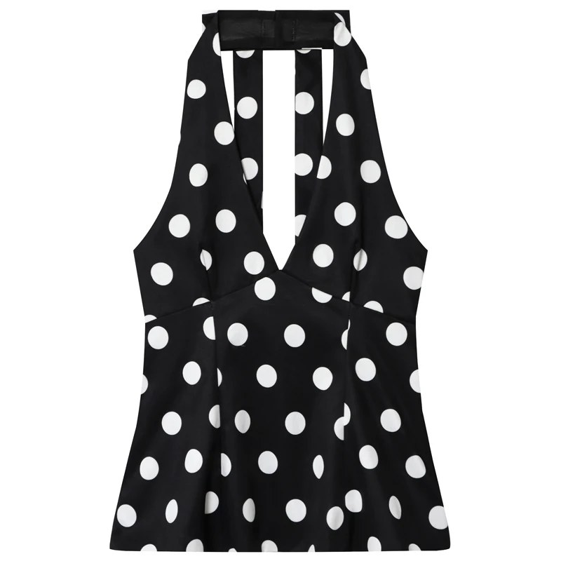 HXAO 2025 Damski Top typu Halter z Motylem, Seksowne Topiki i Koszulki na Ramiączkach, Gorset z Kokardą, Bluzki w Kropki dla Kobiet, Modny Bezrękawnik z Odkrytymi Plecami