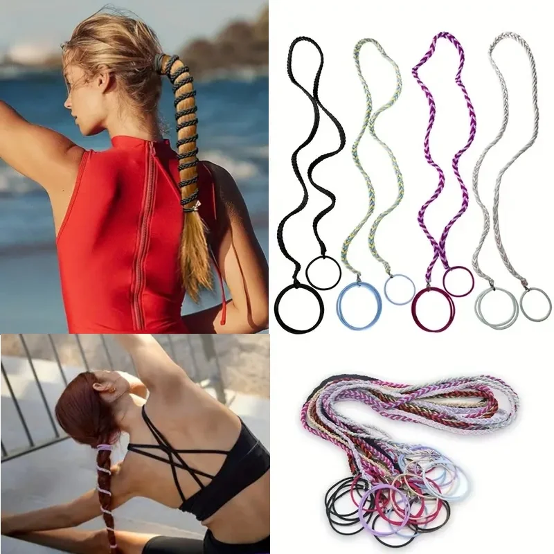 

Long Elastic Ponytail Holder Mixed-color Braided Hair Ties Non-slip Thick Hair Hairbands Suitable Fitness Outdoor Sports 64cm