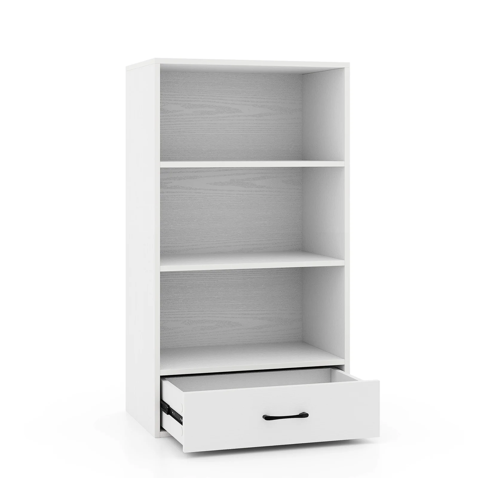 4-Tier Bookcase with Drawer 3 Open Shelves Anti-Toppling Kits Home Office