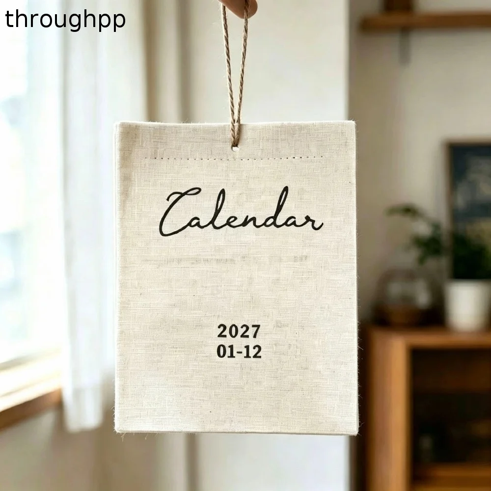 12-Month Fabric Wall Calendar Portable Decorative Wall Hanging Calendar Retro Style Reusable Monthly Planner New Year Gift