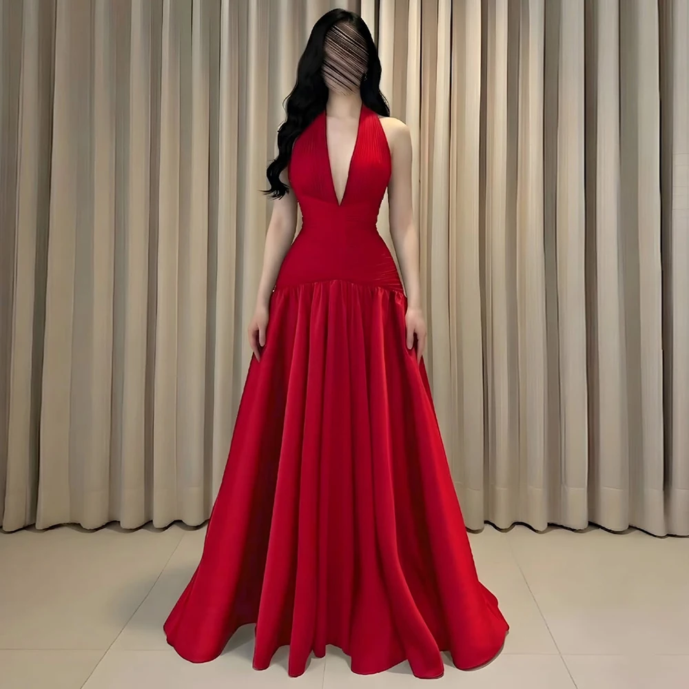

Vanessa Deep V Neck A-Line Evening Dress for Women Customized Sleeveless High Waist Satin Formal Maxi Party Prom Gown