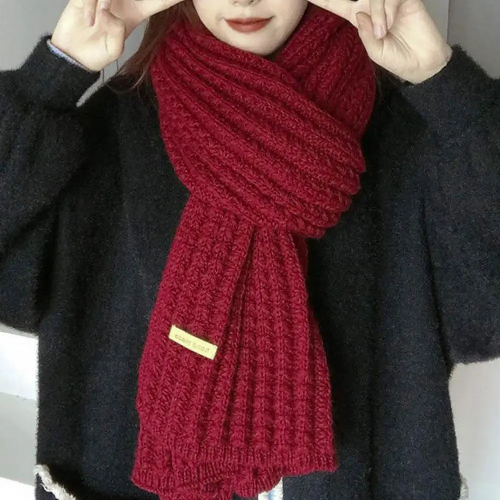 Women Fall Winter Scarf Knitted Windproof Elastic Thickened Solid Color Style Cozy Wide And Long Neck Lady Neck Wrap