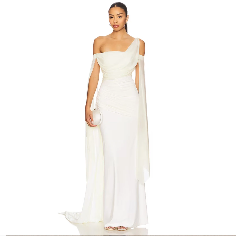 

Customized Women Luxury Evening Dresses 2026 White Chiffon Pleated Long Party Dress Modern Ruched Elegant Formal Prom Gowns 2026