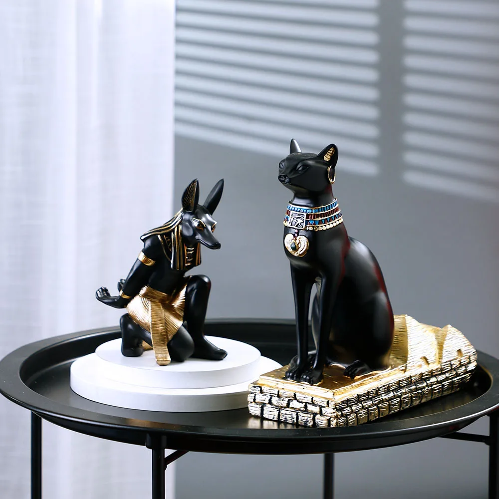 ‌Slanted Egyptian Wine Holder‌ – Handmade Resin Art, Anubis & Cat God Themed Shelf Decor