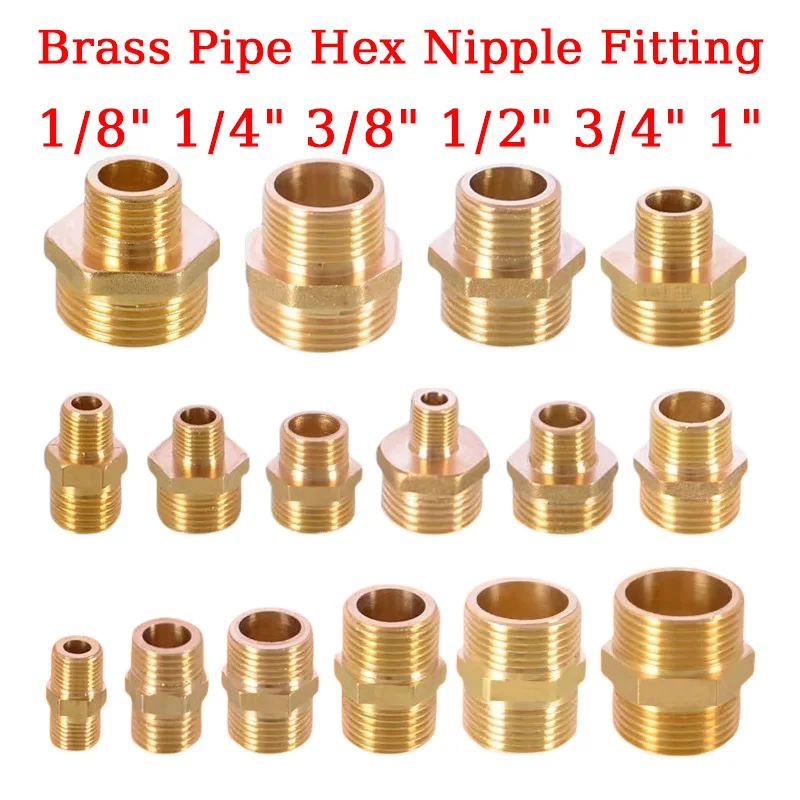 

10Pcs Brass Pipe Hex Nipple Fitting Quick Coupler Adapter 1/8" 1/4" 3/8" 1/2" 3/4" 1" BSP Adapter Fitting Reducing Hexagon Bush