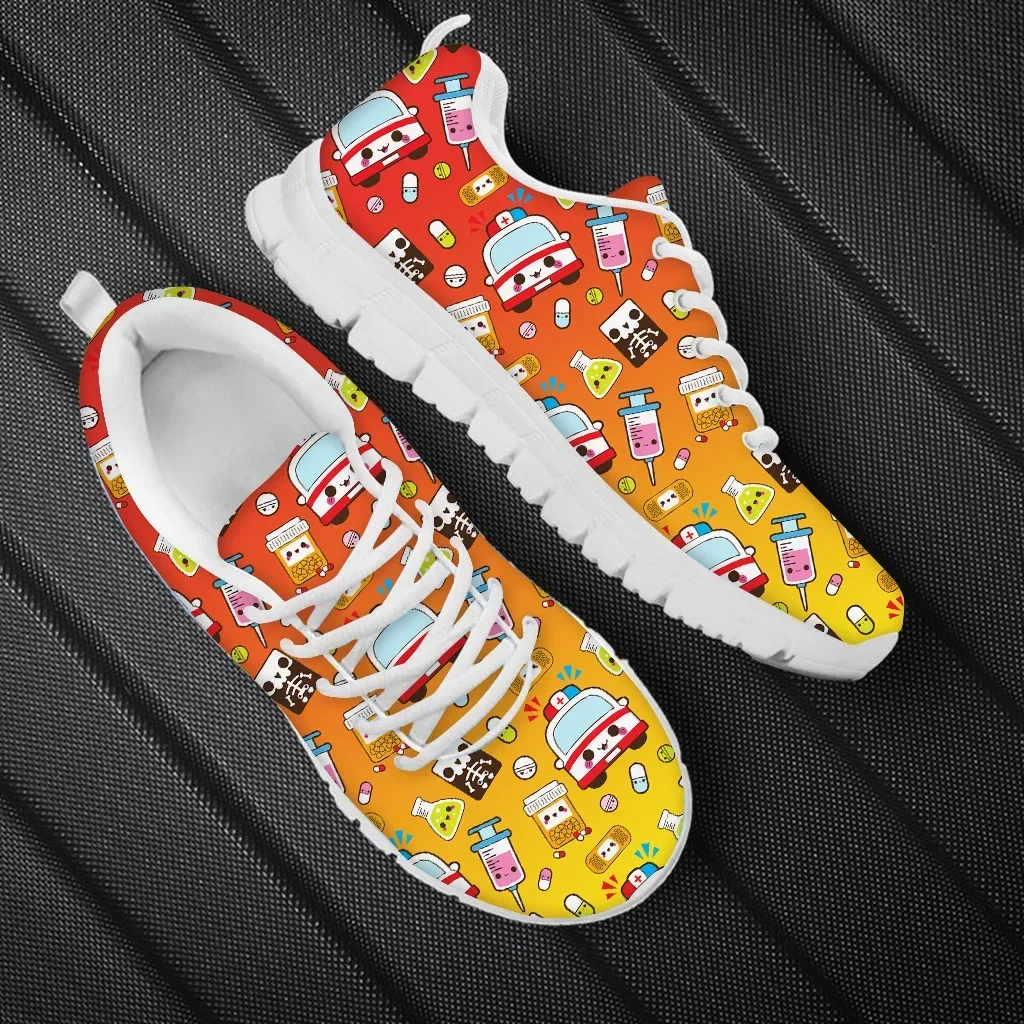 

Doginthehole Women Casual Running Shoes Cute Syringe Print Nurse Sneakers Spring Autumn Soft Flat Shoes Lace Up Footwear