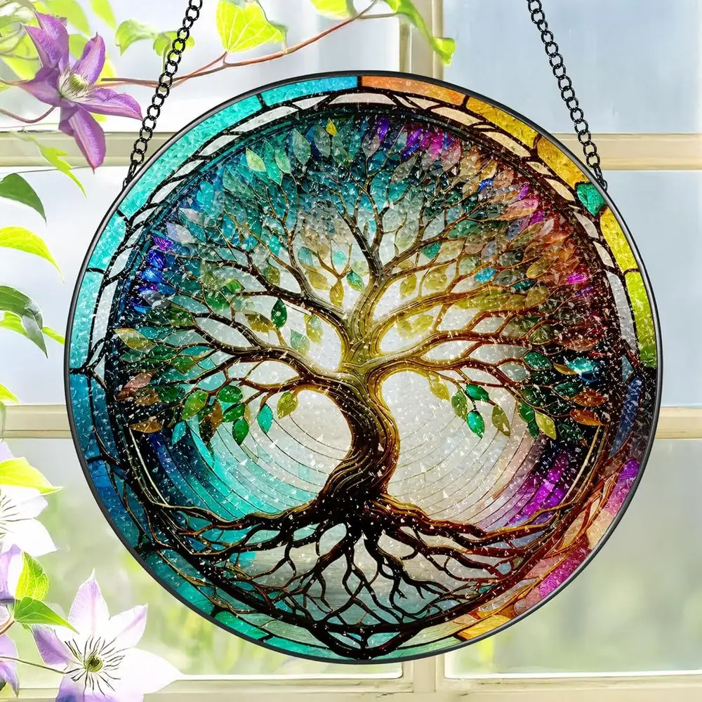 

Витражная подвеска на окно, LAOWEIKI 8'' Tree o Lie Suncatcher, Витражное украшение, Подвеска-ловец солнца или декор для окон, Оконное украшение