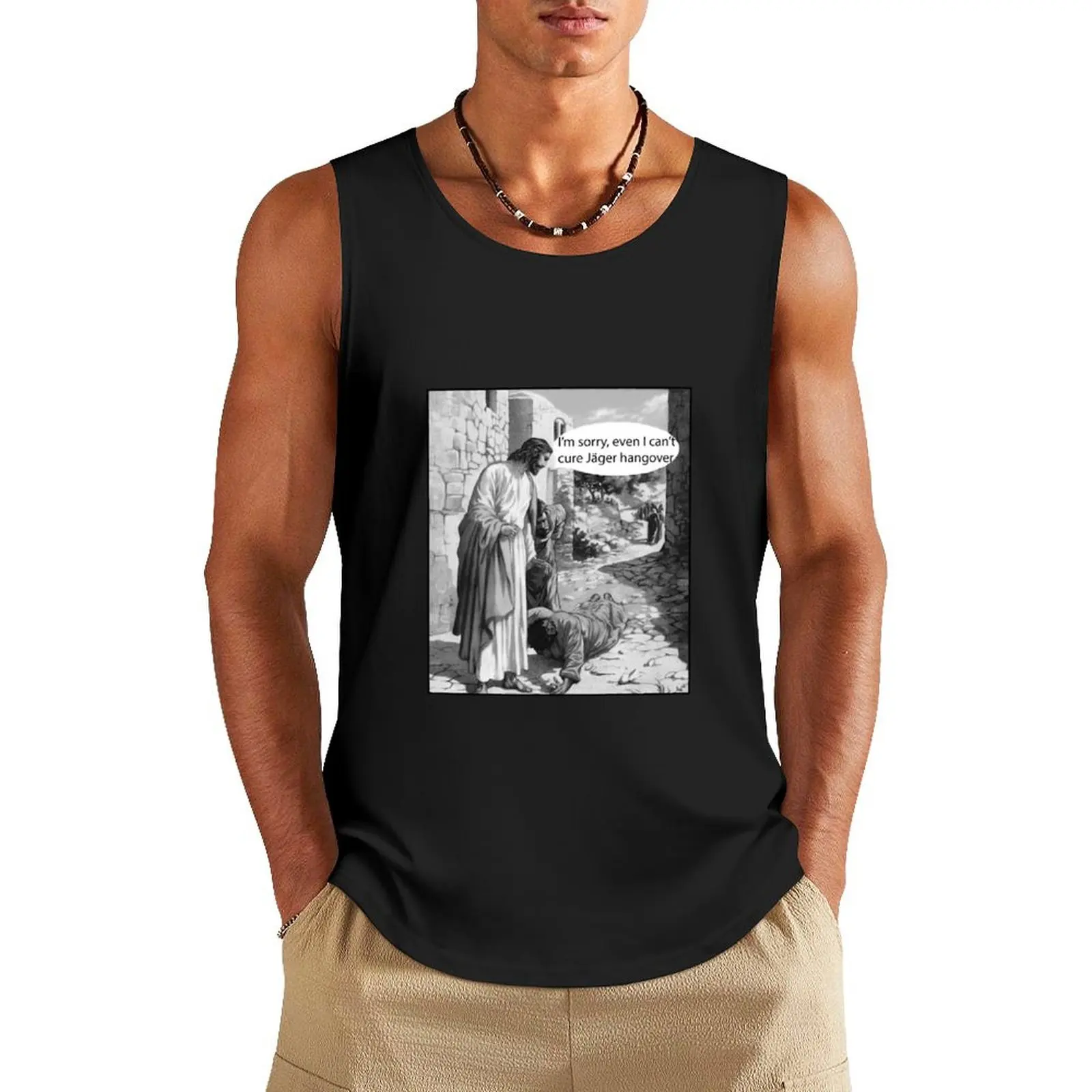 

Jesus can't cure Jager hangover Tank Top cotton t-shirts man running shirt underwear Man sleeveless shirt
