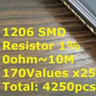 1206 1% SMD Resistor Sample Book 170values*25pcs=4250pcs 0ohm to 10M 1% 1/4W Chip Resistor Assorted Kit