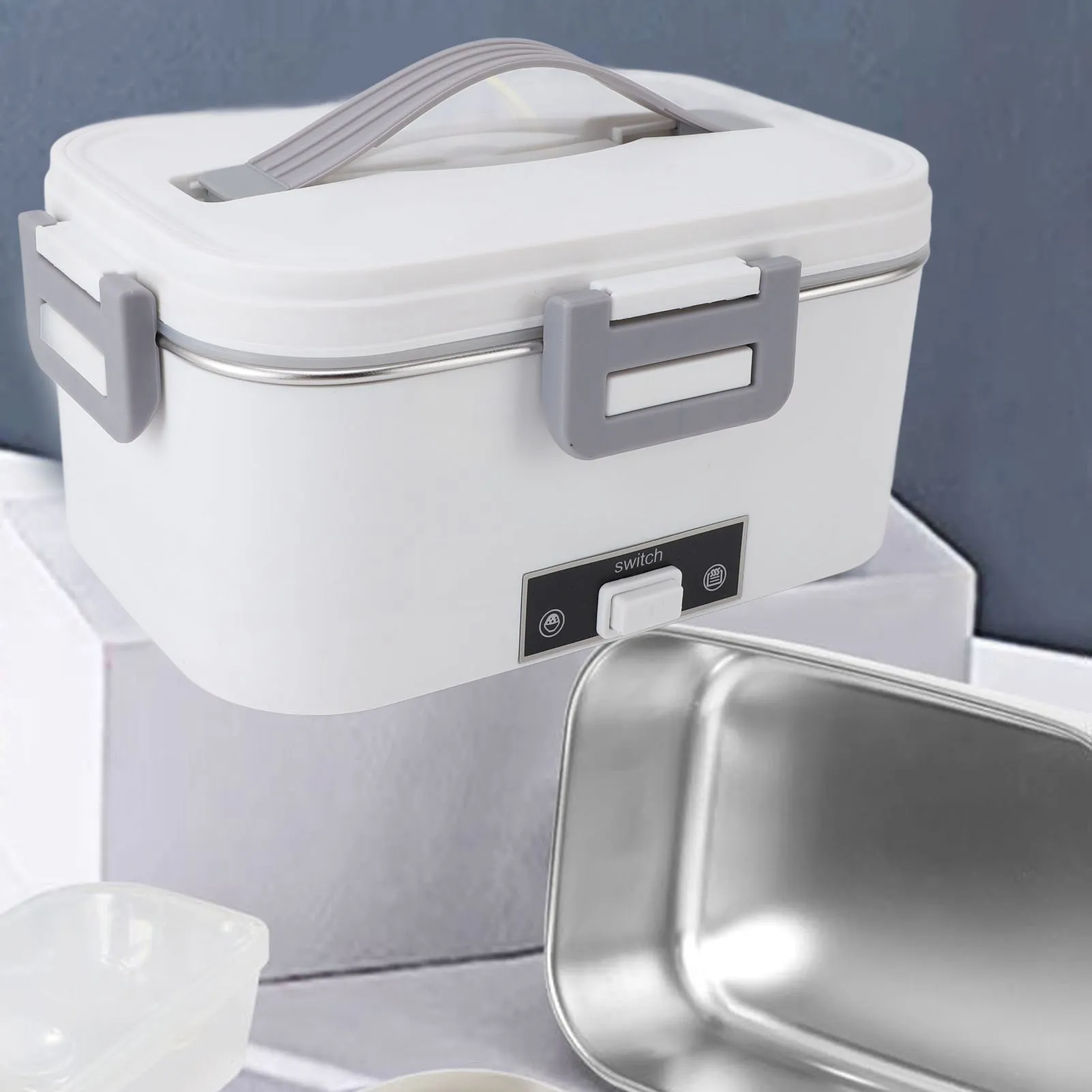 Electric Lunch Box 1.8L 360 Degree Circulation Heating SUS304 Liner Dishwasher Safe Portable Lunch Warmer Box