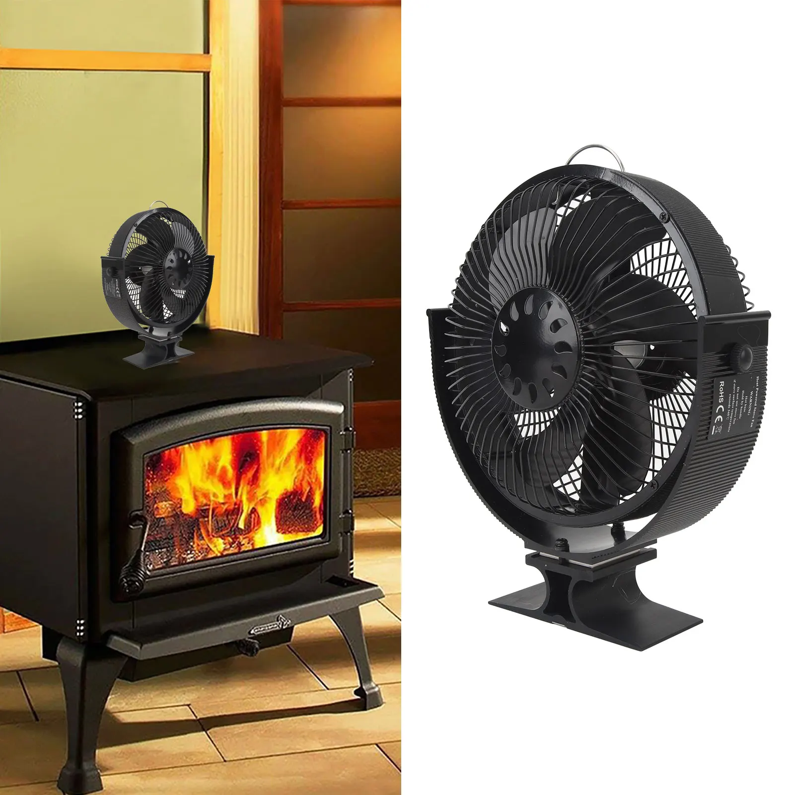 Fireplace Fans Heat Powered 6 Blades Slient with Protective Cover Handle Wood Stove Fan for Gazebo Heat Powered Fireplace Fans