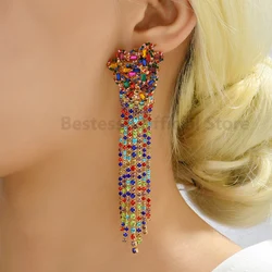 Boho Style Drop Hanging Long Tassel Crystal Chain Earrings Luxury Quality Designer Pendants Fashion Party Jewelry Gift For Women