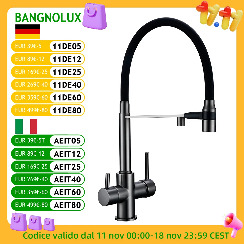 Kitchen Faucet Gunmetal Gray Brass 3 Ways Sink Mixer Black Hose Mount Pull Out Dual Sprayer Nozzle  Water Taps