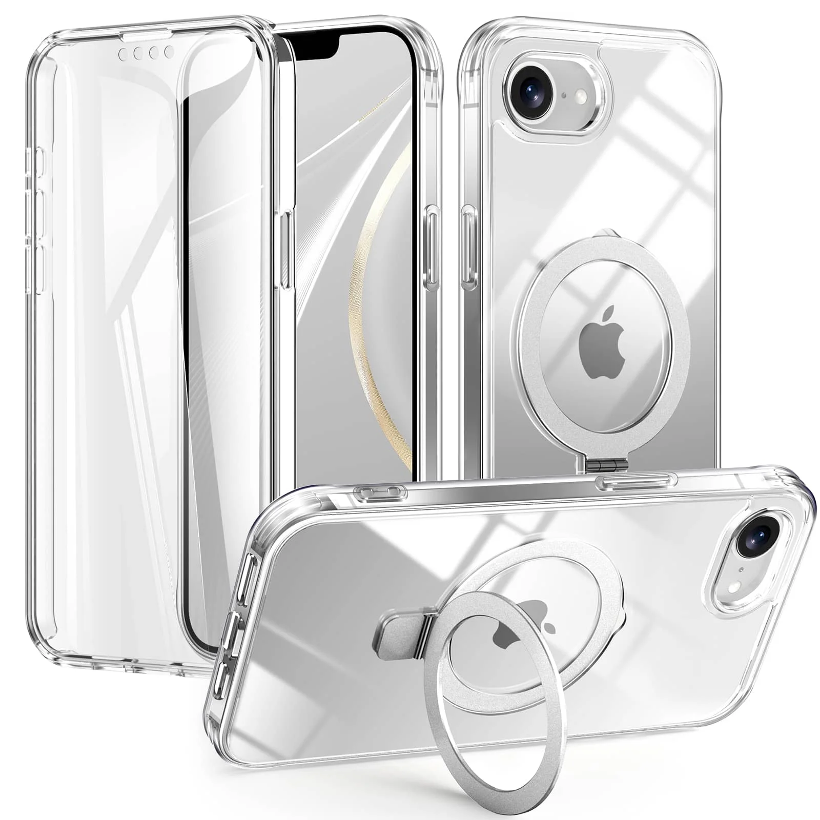 

Чехол для iPhone 16e 2025, [Совместим с Mag-Safe] Встроенная защитная пленка для экрана из ПЭТ с подставкой для кольца, полная крышка корпуса