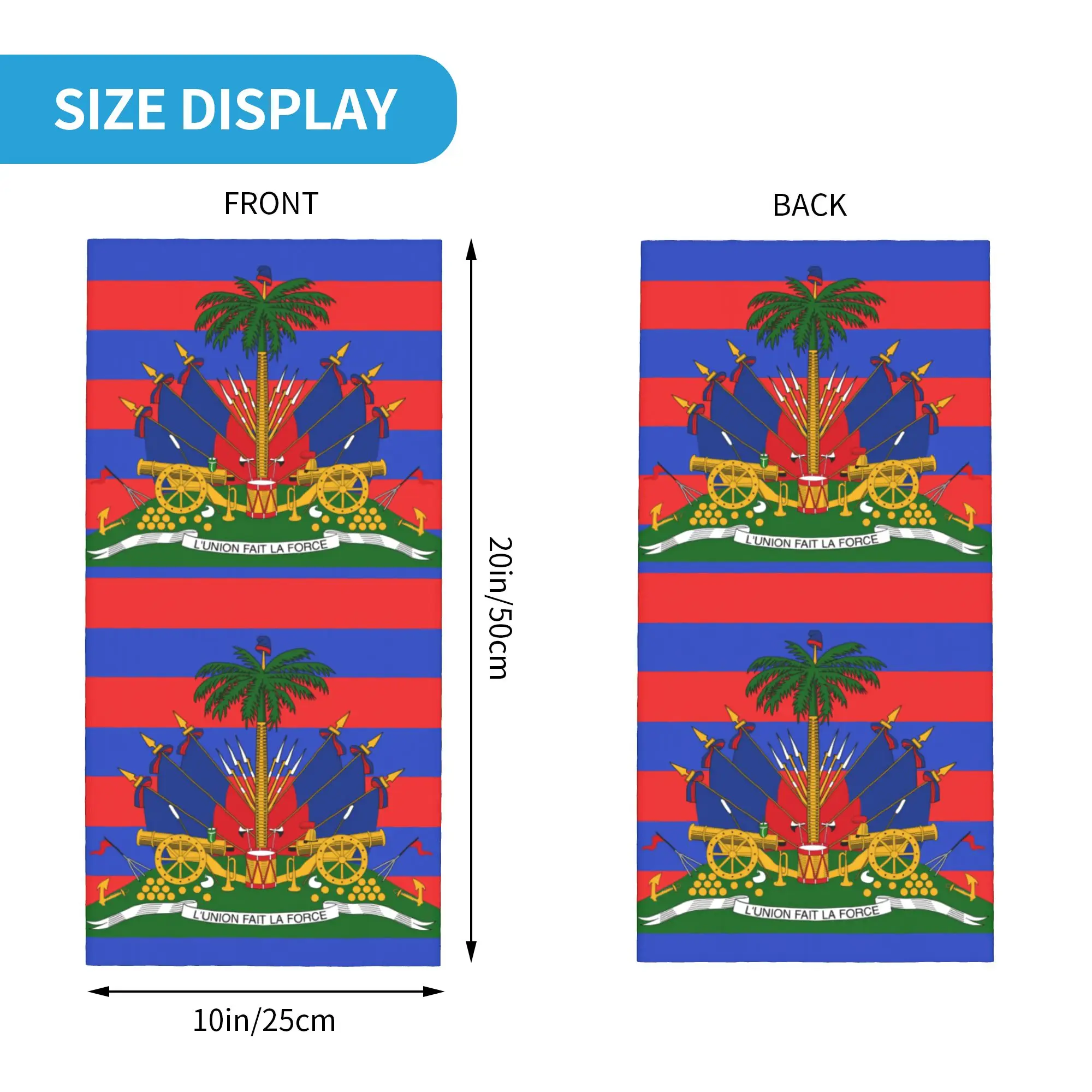 Custom The National Emblem of Haiti Bandana Neck Warmer Women Men Winter Ski Tube Scarf Gaiter Patriotic Face Cover view 2