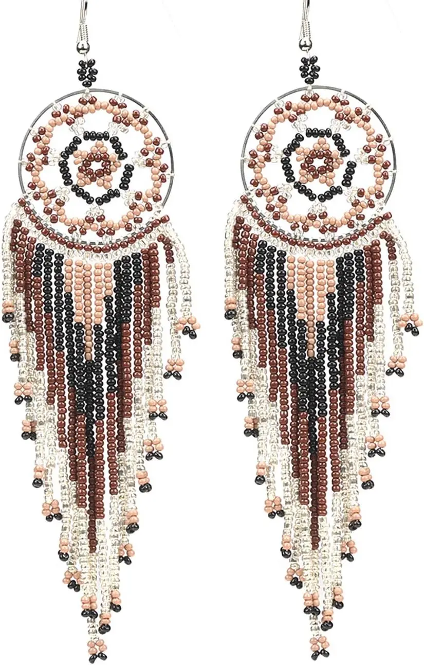 

2025 Dream Catcher Bead Earrings Dangle for Women "Japan Seed Bead" Girls Hypoallergenic Beaded Native American