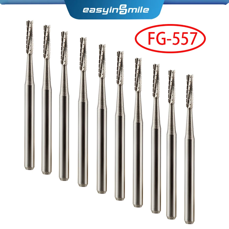 10pcs FG 557 Dental Burs Tungsten Carbide Round End Cross X-Cut Cylinder Endodontic for Dentist 1.0*1.6*4mm