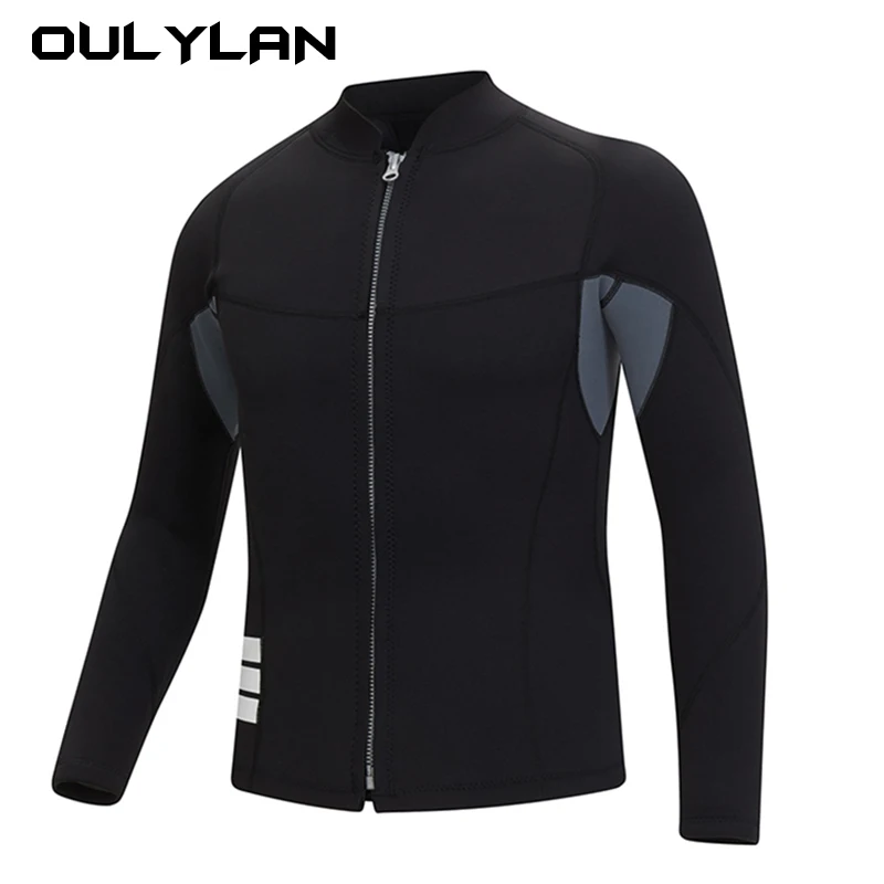 Men's 2mm Wetsuit Diving Jacket with Front Zip Surfing Suit Long Sleeve Top Neoprene Snorkeling Free-diving Clothes