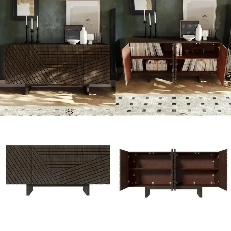 Modern Nordic Style Solid Wood Sideboard Simple Design Storage Cabinet for Living Room Wooden Furniture