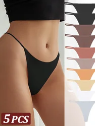 5PCS Seamless Thong Women Invisible Thin Strap Low Waist High Stretch Flexibility Panties Sexy Underwear Ladies Briefs T-back